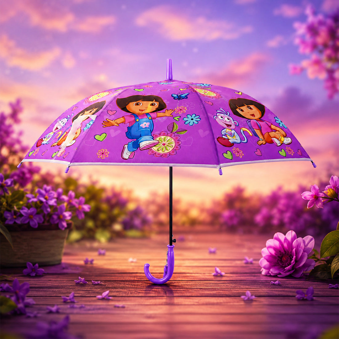 Arav Purple Dora Themed Kids Umbrella — Purple, 65 cm