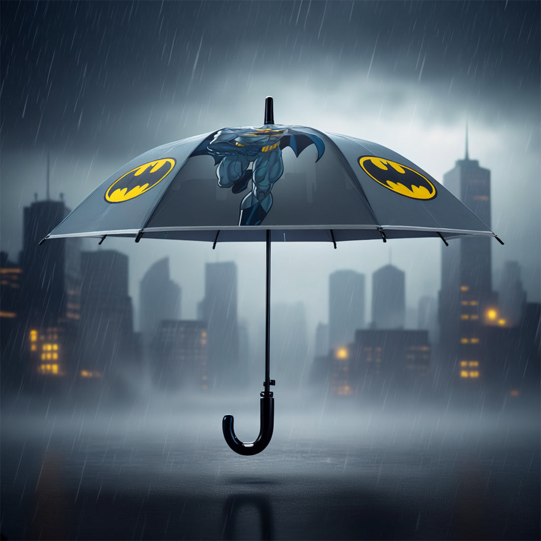 Arav Batman Kids Umbrella — Grey‑Green, 65 cm