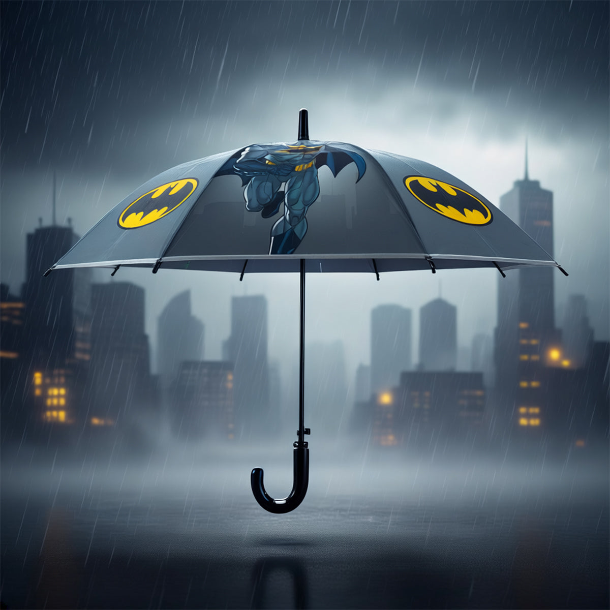Arav Batman Kids Umbrella — Grey‑Green, 65 cm