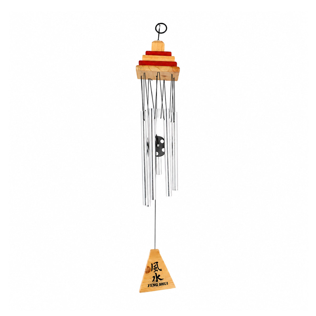 The Writershub Feng Shui Wooden Wind Chime — 7 Metal Tubes (Natural Wood & Silver)