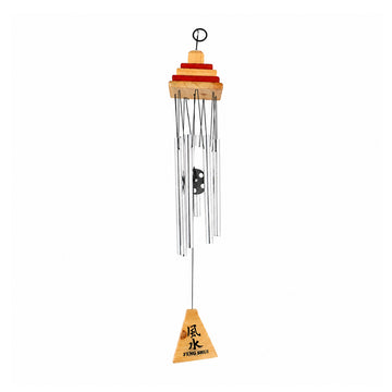 The Writershub Feng Shui Wooden Wind Chime — 7 Metal Tubes (Natural Wood & Silver)