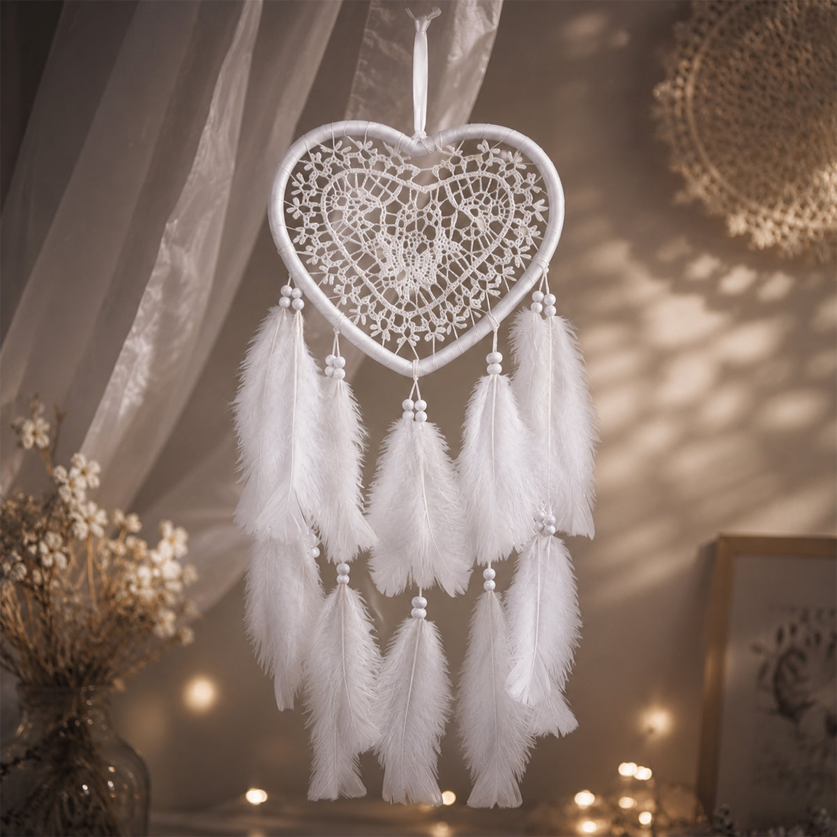 The Writershub Heart-Shaped Handmade Dream Catcher — Lace & Feathers