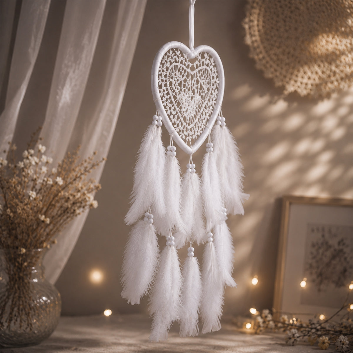 The Writershub Heart-Shaped Handmade Dream Catcher — Lace & Feathers