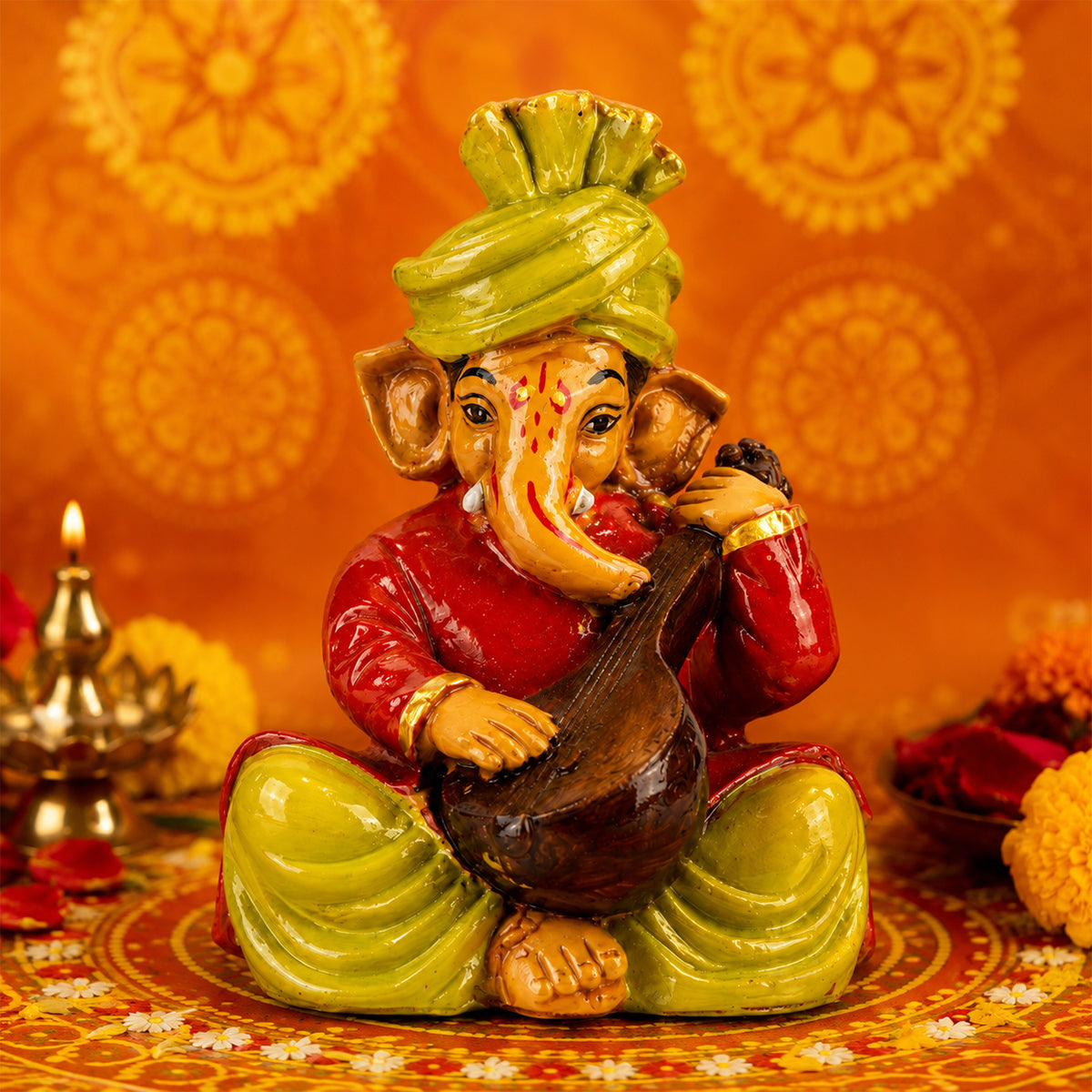 The Writershub Lord Ganesha Playing Veena Idol Decorative Showpiece