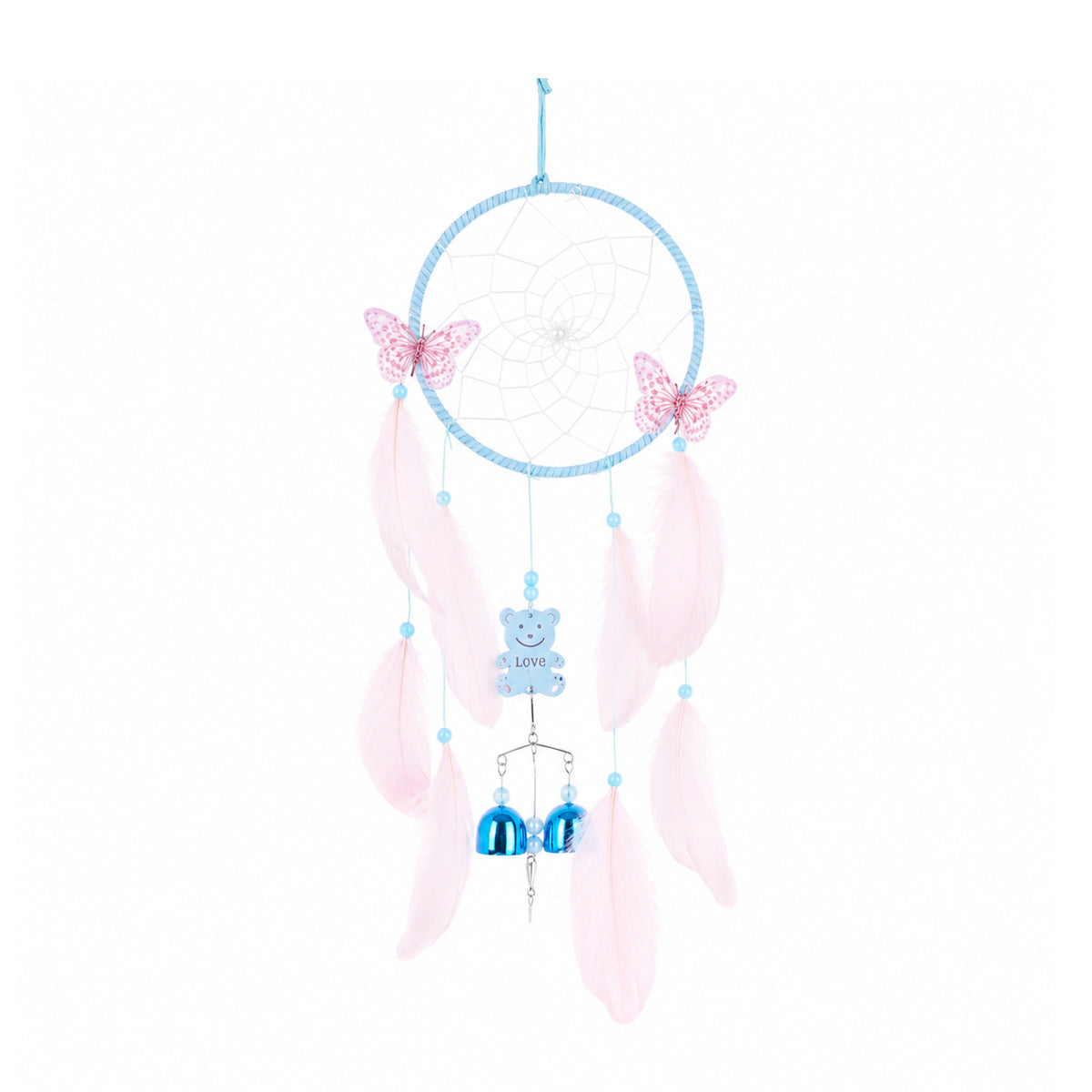 The Writershub Blue & Pink Handmade Dream Catcher with Feathers and Bells