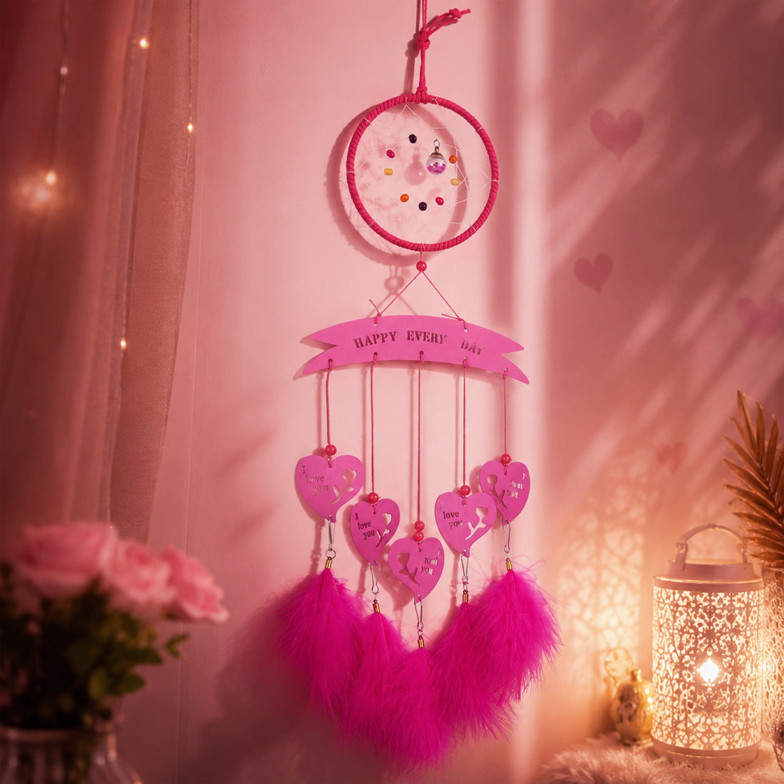 The Writershub Pink "Happy Every Day" Theme Handmade Dream Catcher