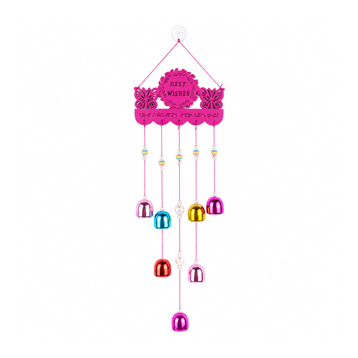 The Writershub Pink "Best Wishes" Colourful Bells & Beads MDF Wall Hanging