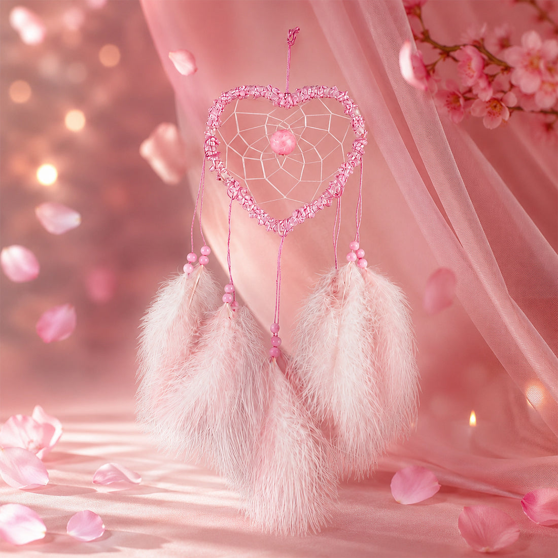 The Writershub Light Pink Heart Web with Bead Design Handmade Dream Catcher