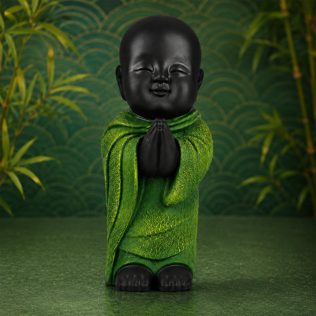 The Writershub Black Peaceful Monk Figurine Namaste Posture Showpiece