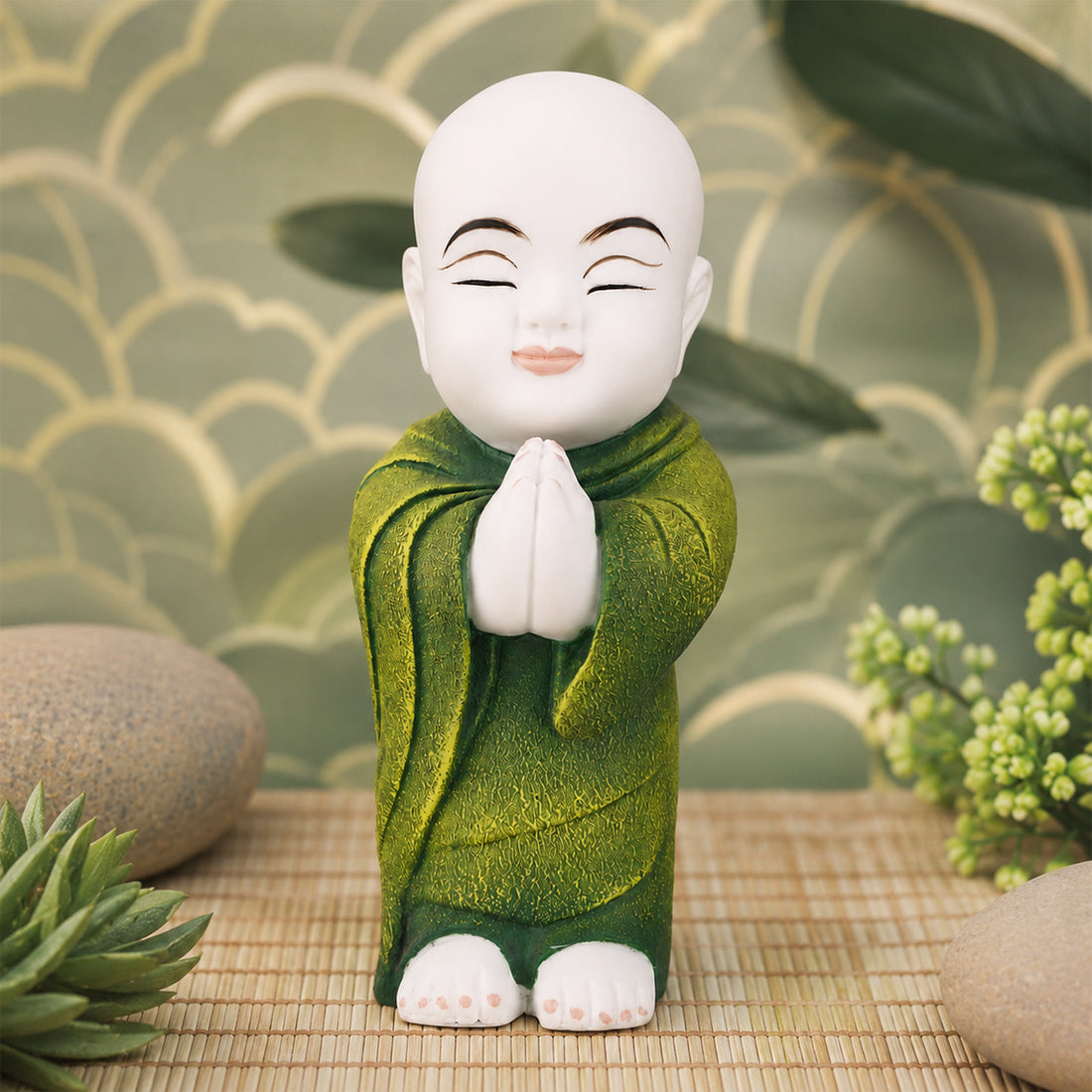 The Writershub White Peaceful Monk Figurine Namaste Posture Showpiece