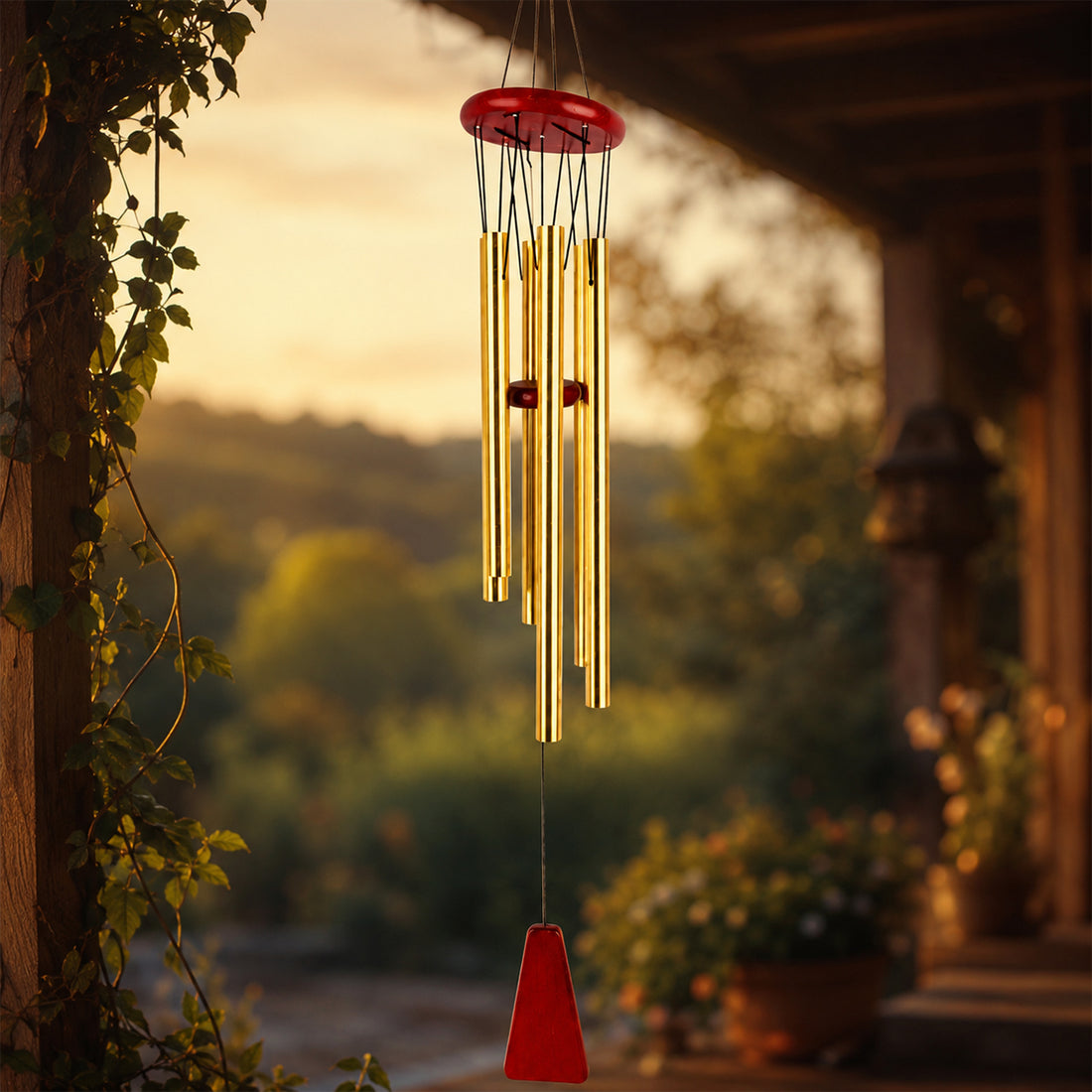 The Writershub Handcrafted Wooden Wind Chime with 6 Metal Pipes