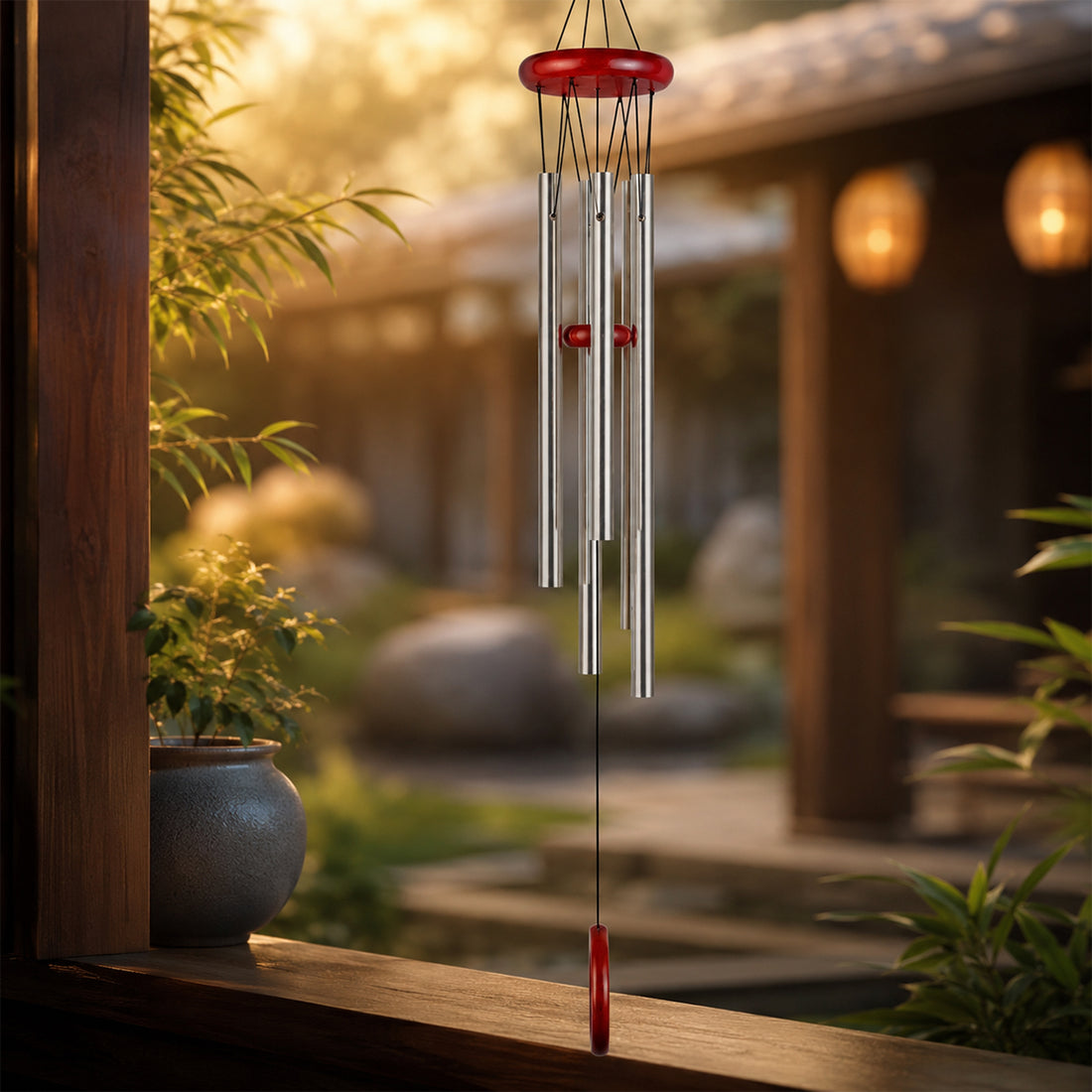 The Writershub Handcrafted Wooden Wind Chime with 4 Metal Pipes