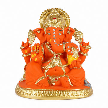 The Writershub Red & Gold Lord Ganesha Idol with Stone Work Showpiece