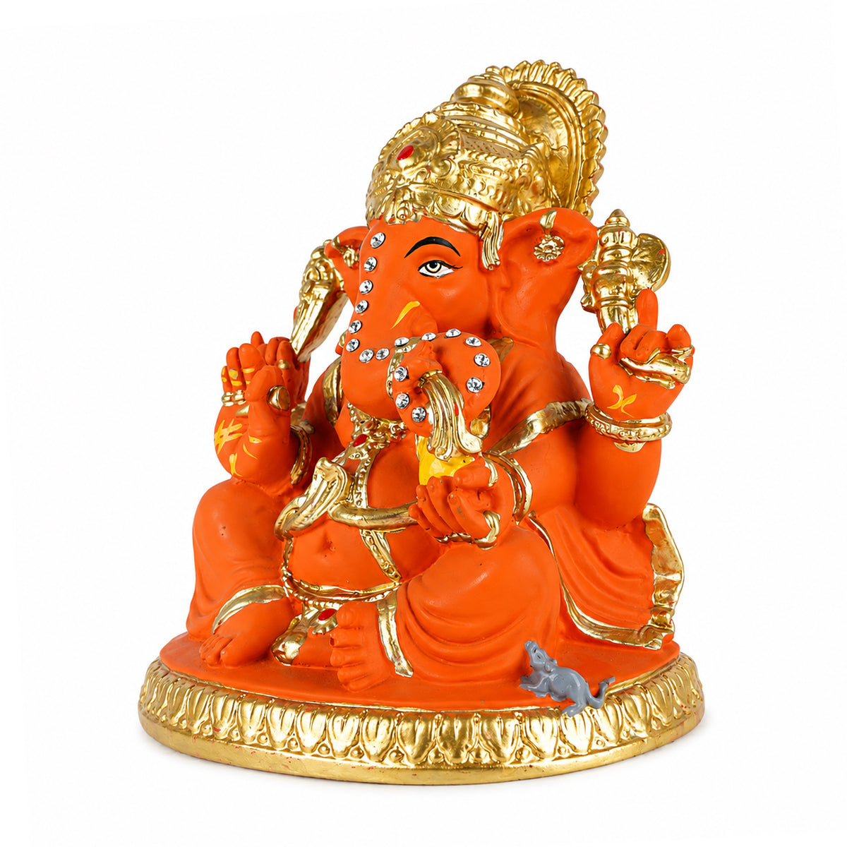 The Writershub Red & Gold Lord Ganesha Idol with Stone Work Showpiece