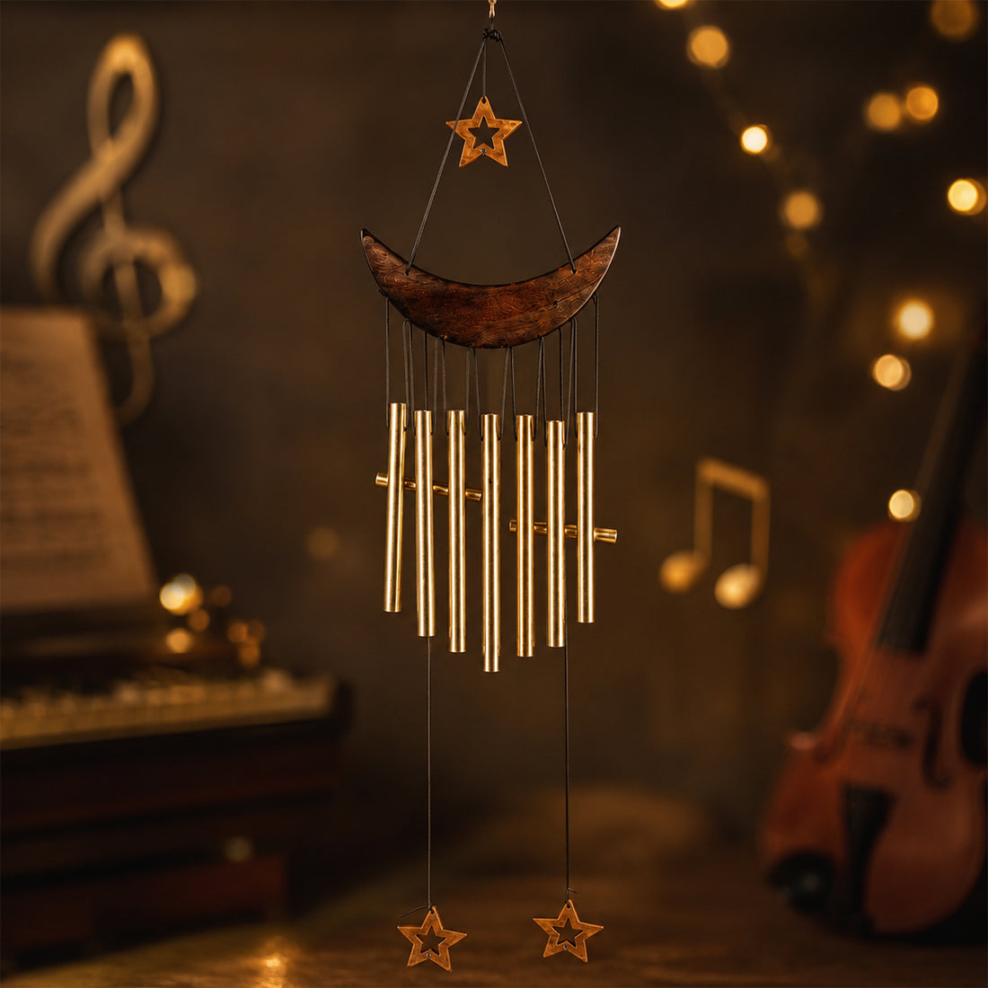The Writershub Moon & Star Metal Wind Chime — Nine Tubes