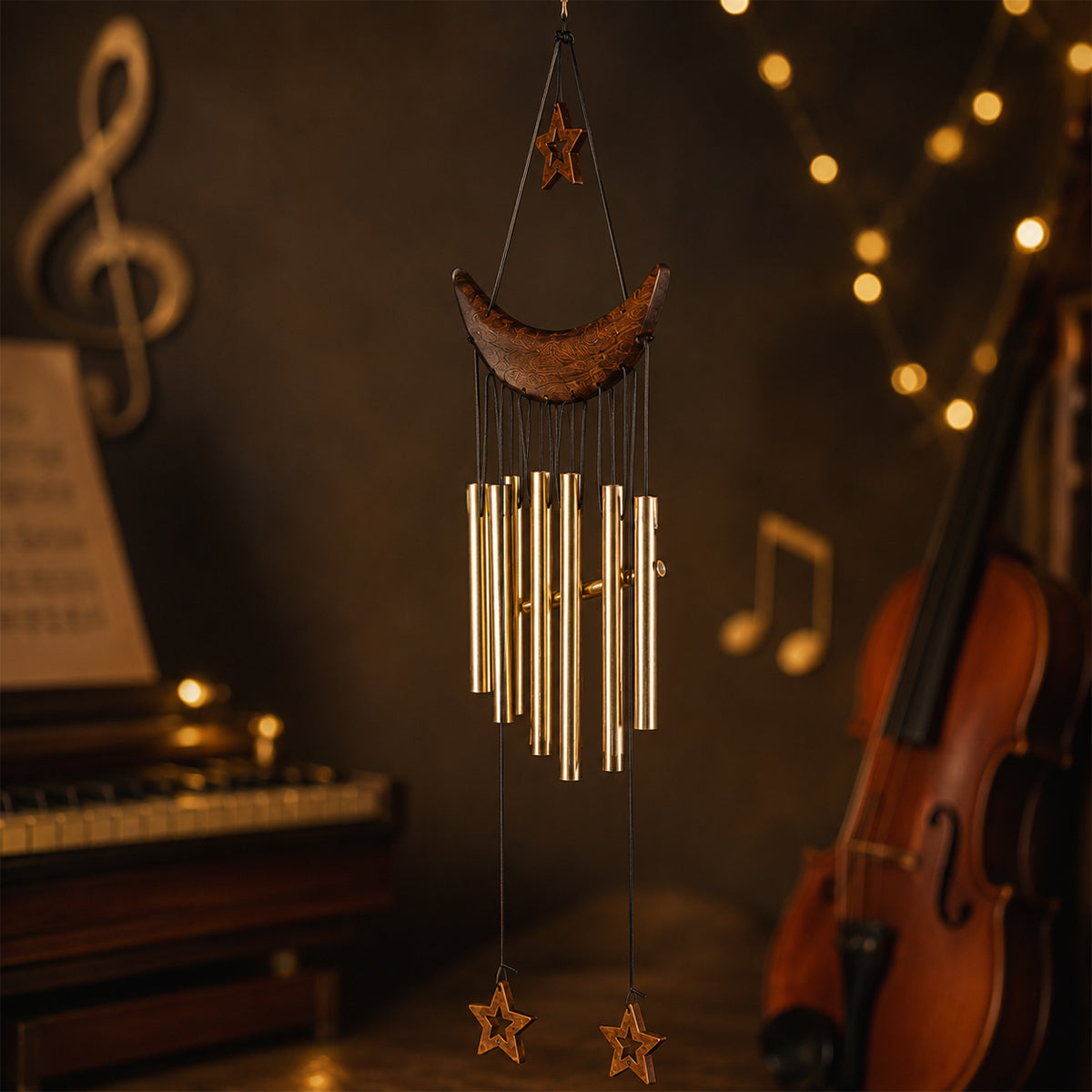 The Writershub Moon & Star Metal Wind Chime — Nine Tubes