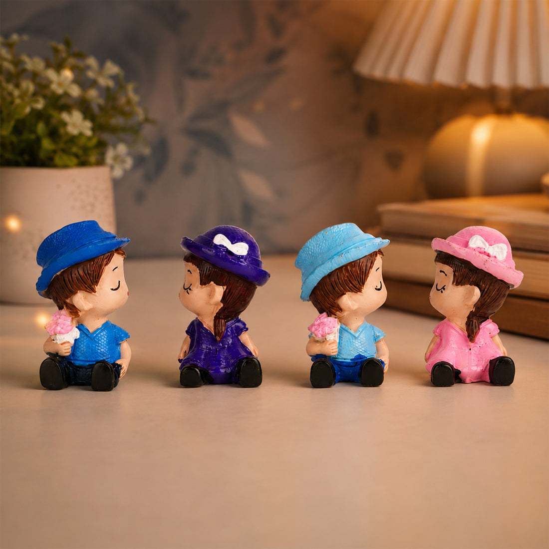 The Writershub Cute Miniature Couple Figurines with Hat
