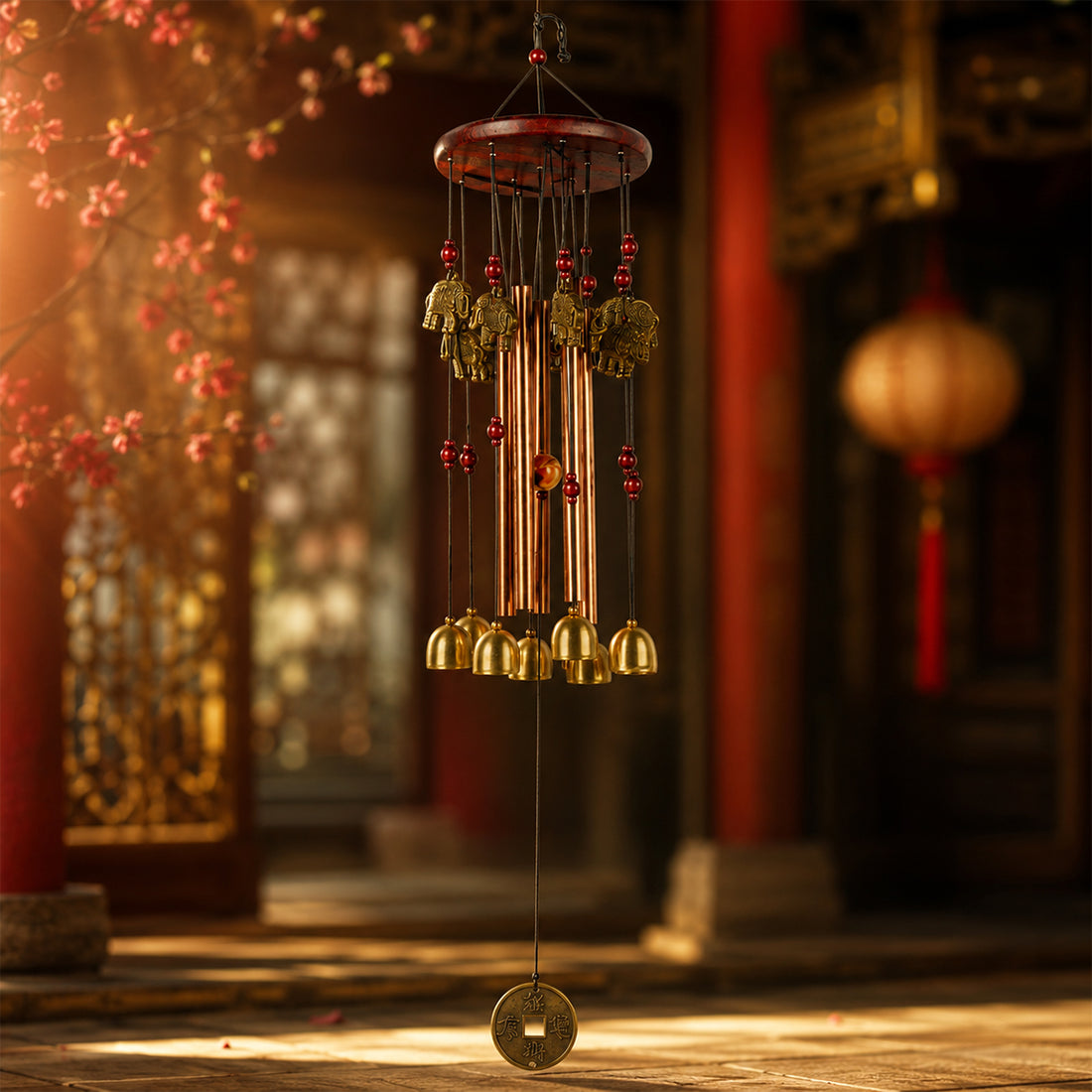 The Writershub Handcrafted Metal & Wood Elephant Wind Chime with Bells