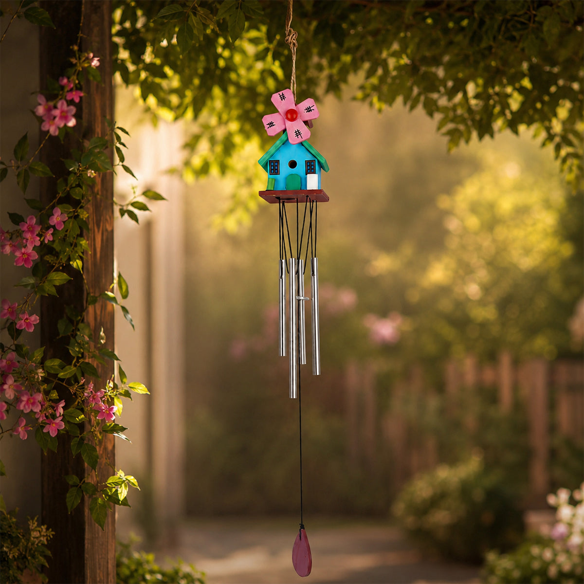 The Writershub Small House & Windmill Wind Chime with Metal Bells