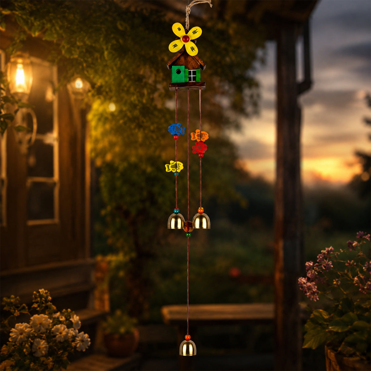 The Writershub Small House & Windmill Wind Chime with Metal Bells