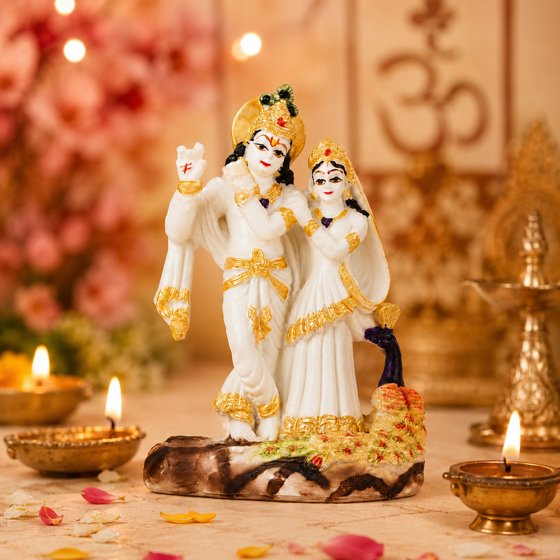 The Writershub White And Gold Handcrafted Radha Krishna Idol Showpiece