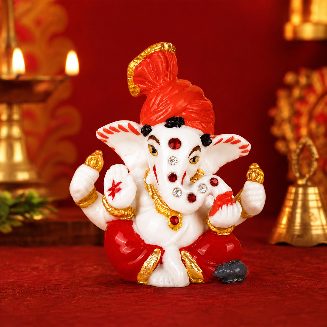 The Writershub Minnie Ganesh Idol with Red Pagdi Showpiece