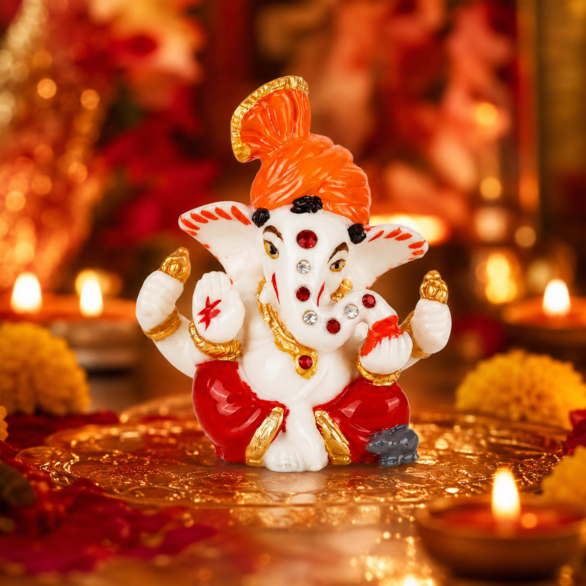 The Writershub Minnie Ganesh Idol with Orange Pagdi Showpiece