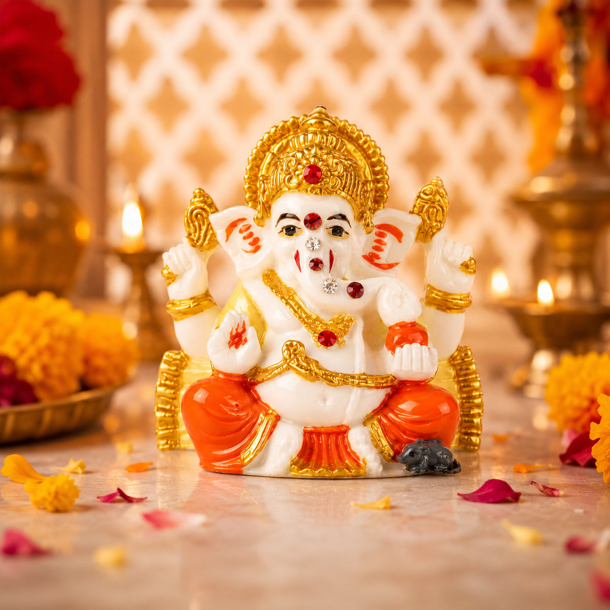 The Writershub Mini Ganesh Murti with Gold Crown Idol