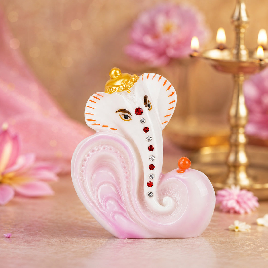 The Writershub Pink & White Abstract Lord Ganesha Decorative Idol