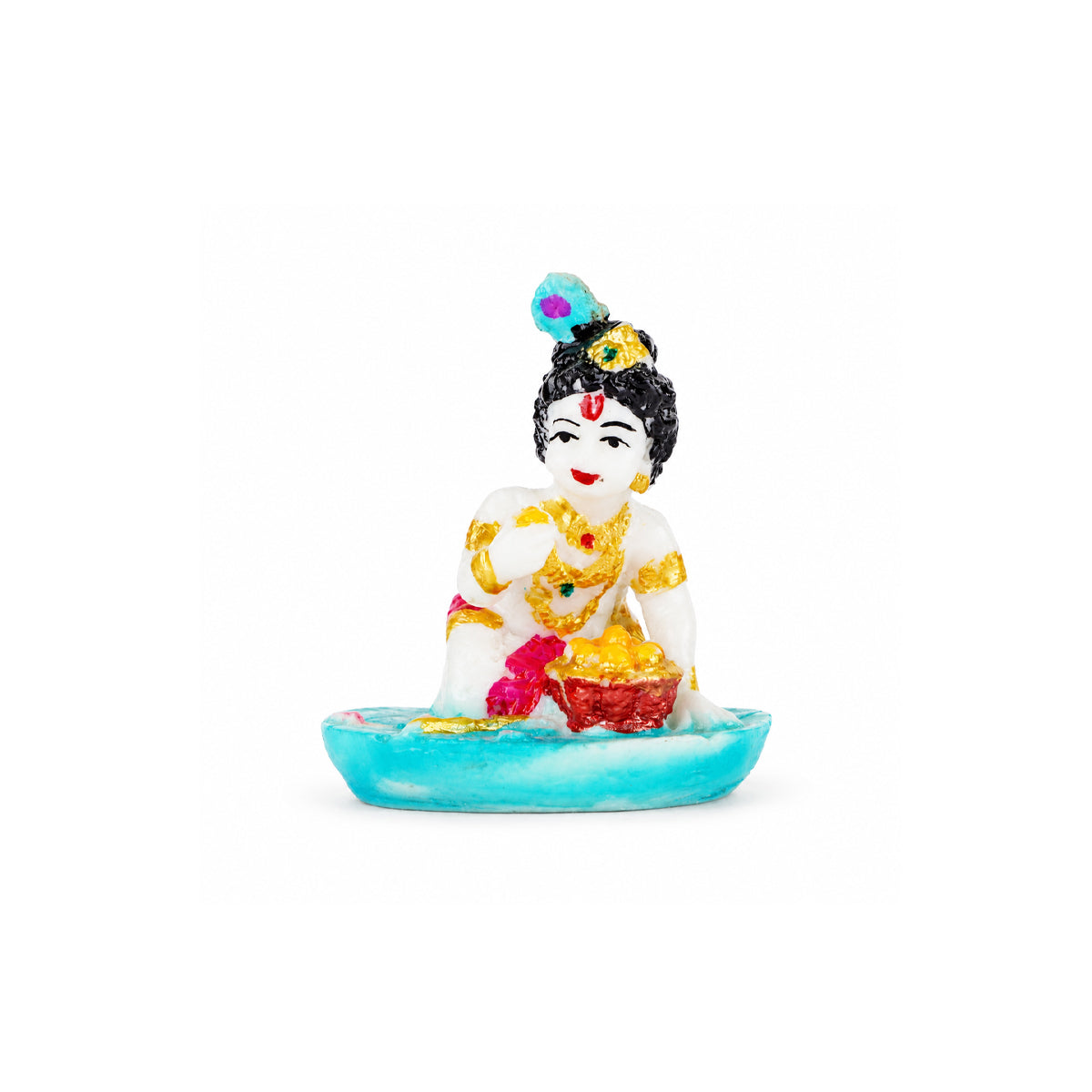 The Writershub Blue Base Bal Krishna with Laddu Decorative Idol