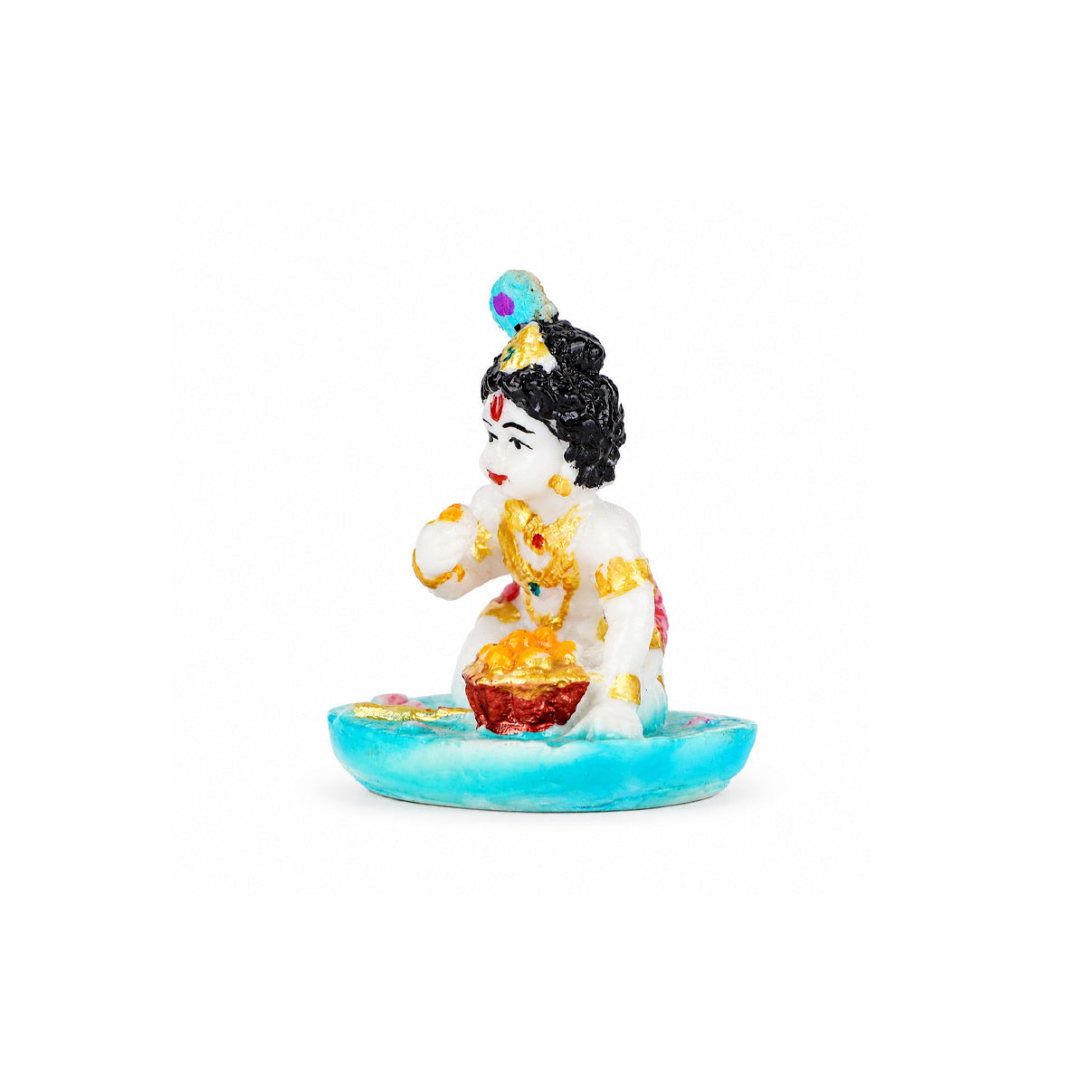 The Writershub Blue Base Bal Krishna with Laddu Decorative Idol