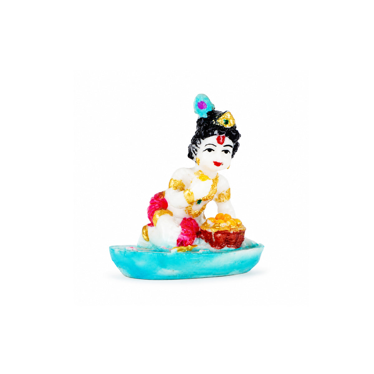 The Writershub Blue Base Bal Krishna with Laddu Decorative Idol