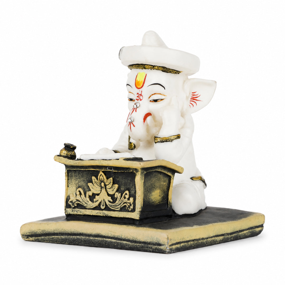 Munim Ganesh With Writing Statue: Exquisite White Finish Idol