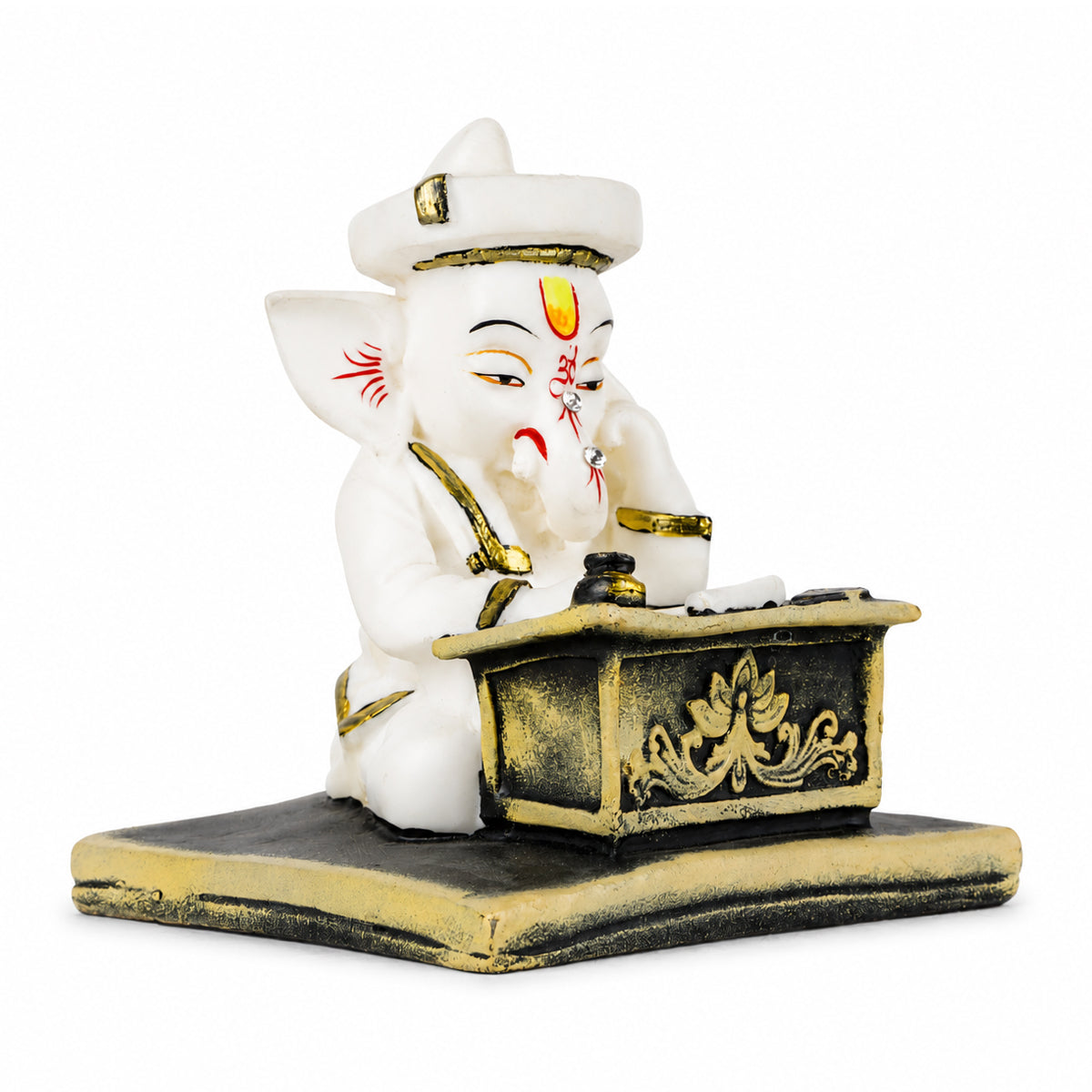 Munim Ganesh With Writing Statue: Exquisite White Finish Idol