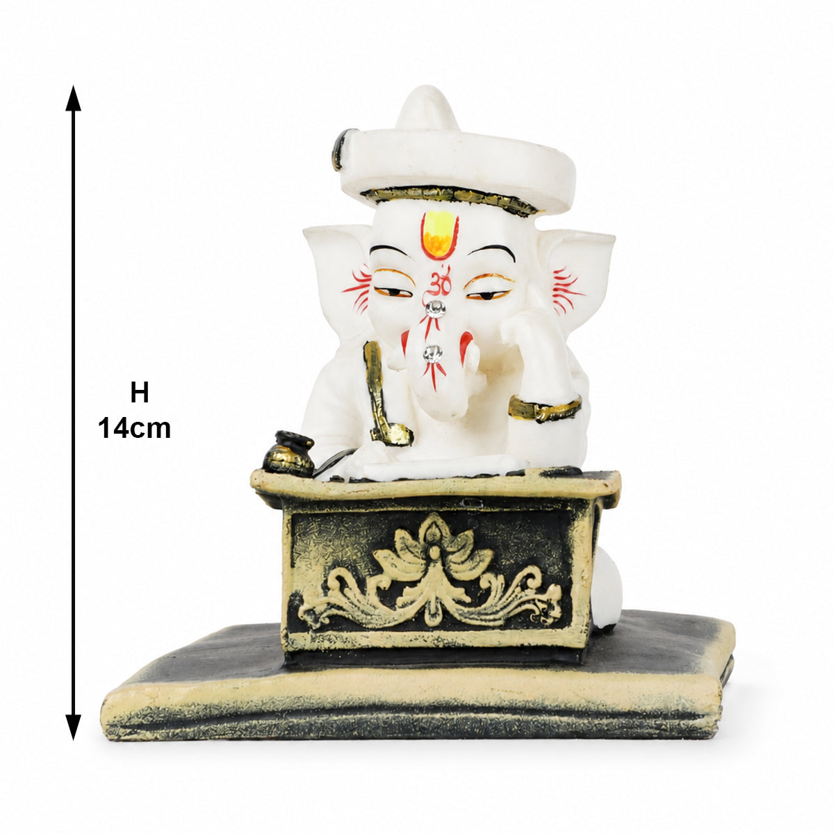 Munim Ganesh With Writing Statue: Exquisite White Finish Idol
