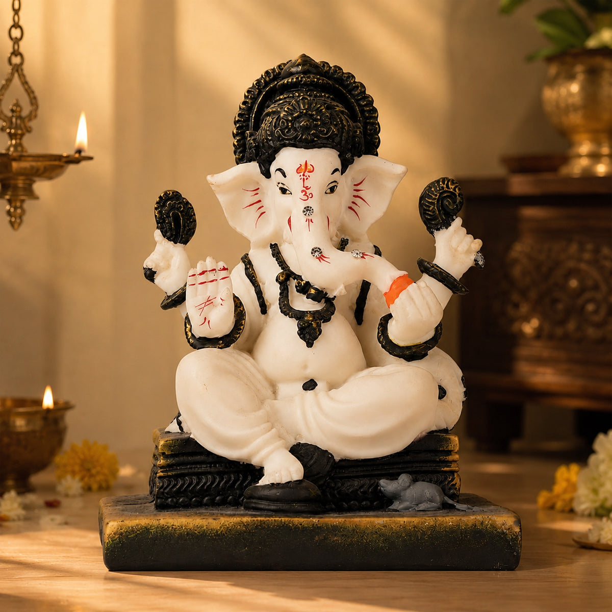 Lord Ganesha Idol With Laddu