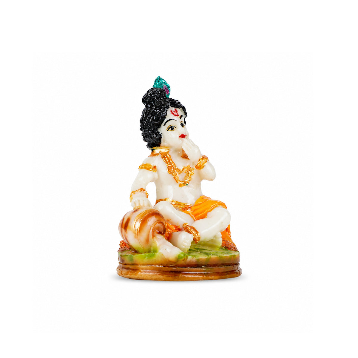 The Writershub Olive Green Base Bal Gopal Krishna Idol Sitting with Butter Pot Decorative Idol