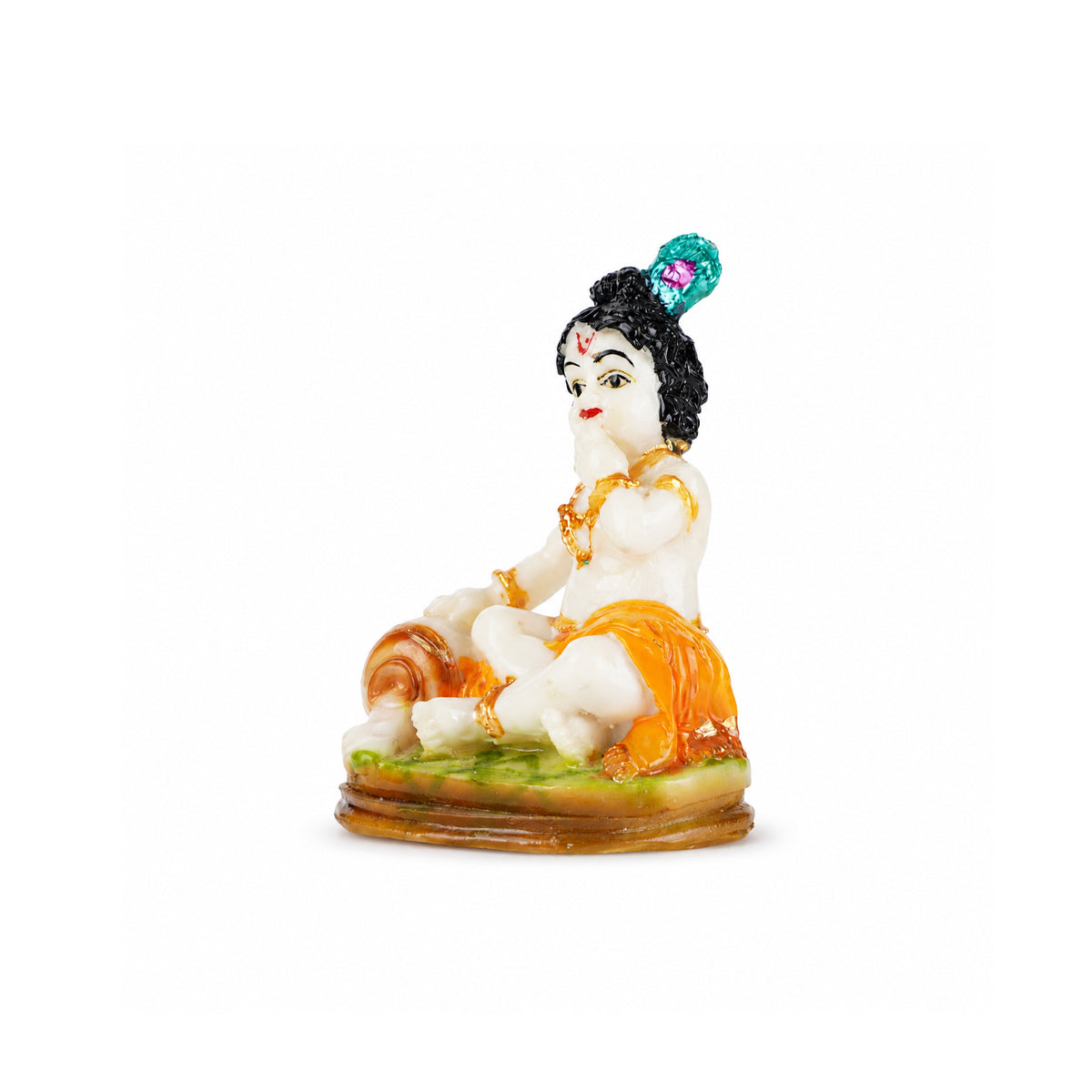 The Writershub Olive Green Base Bal Gopal Krishna Idol Sitting with Butter Pot Decorative Idol