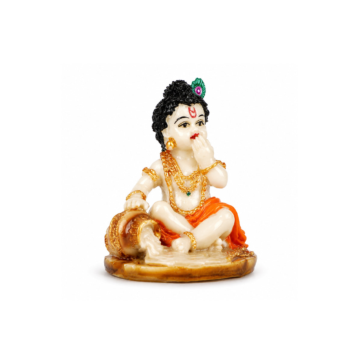 The Writershub Olive Green Base Bal Gopal Krishna Idol Sitting with Butter Pot Decorative Idol
