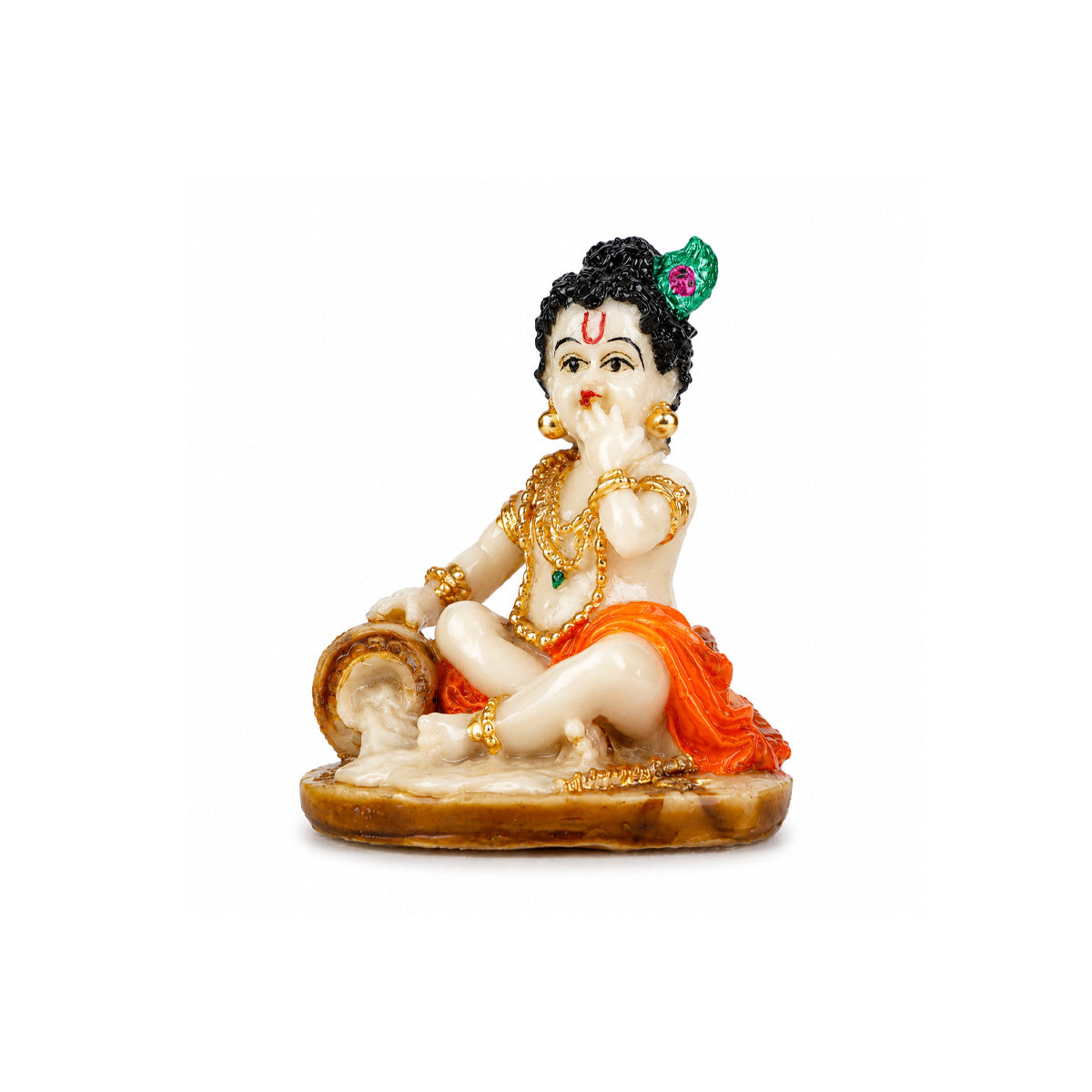 The Writershub Olive Green Base Bal Gopal Krishna Idol Sitting with Butter Pot Decorative Idol