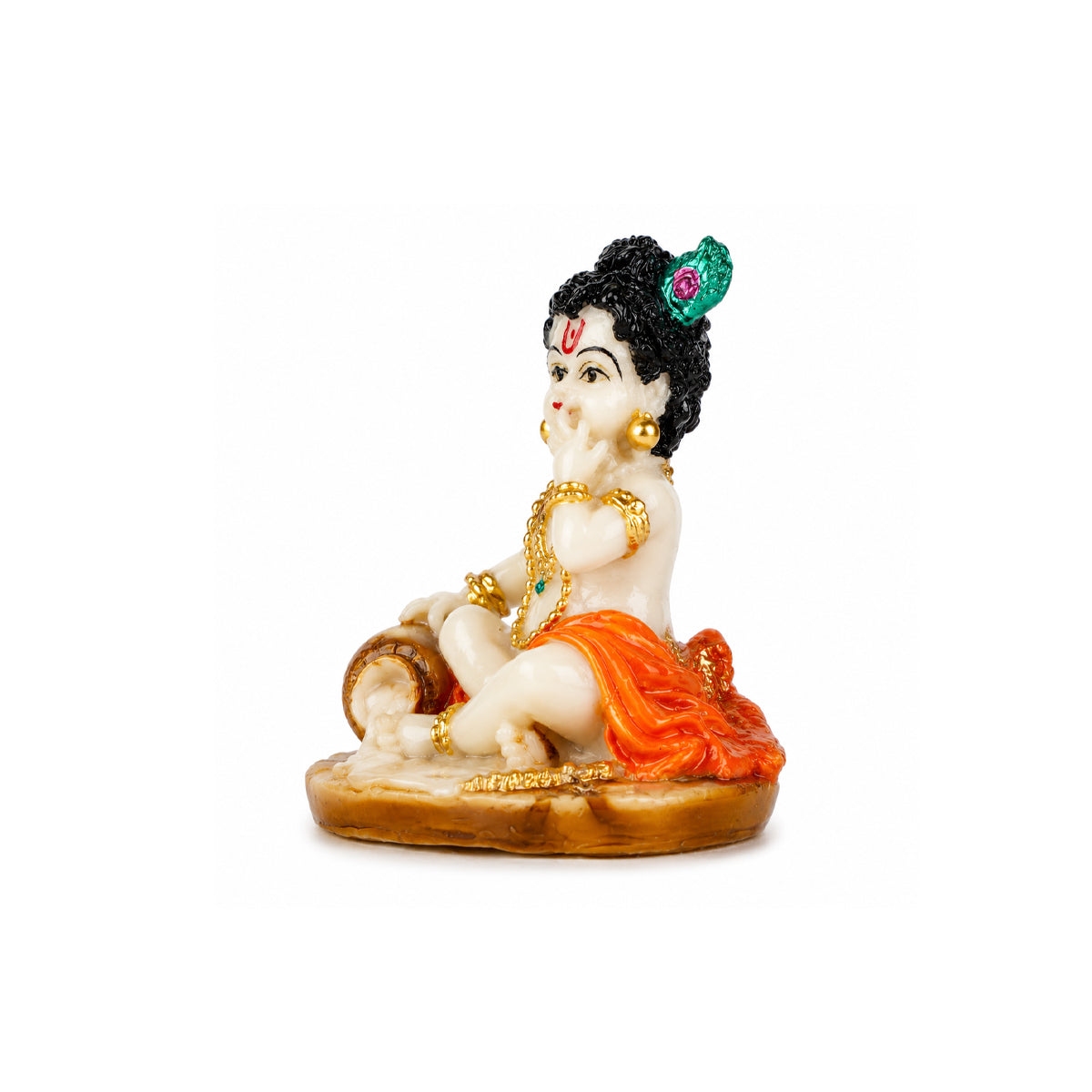 The Writershub Olive Green Base Bal Gopal Krishna Idol Sitting with Butter Pot Decorative Idol