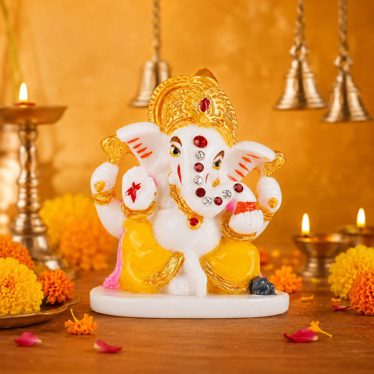 The Writershub Lord Ganesha Decorative Idol with Yellow Dhoti & Stone Work