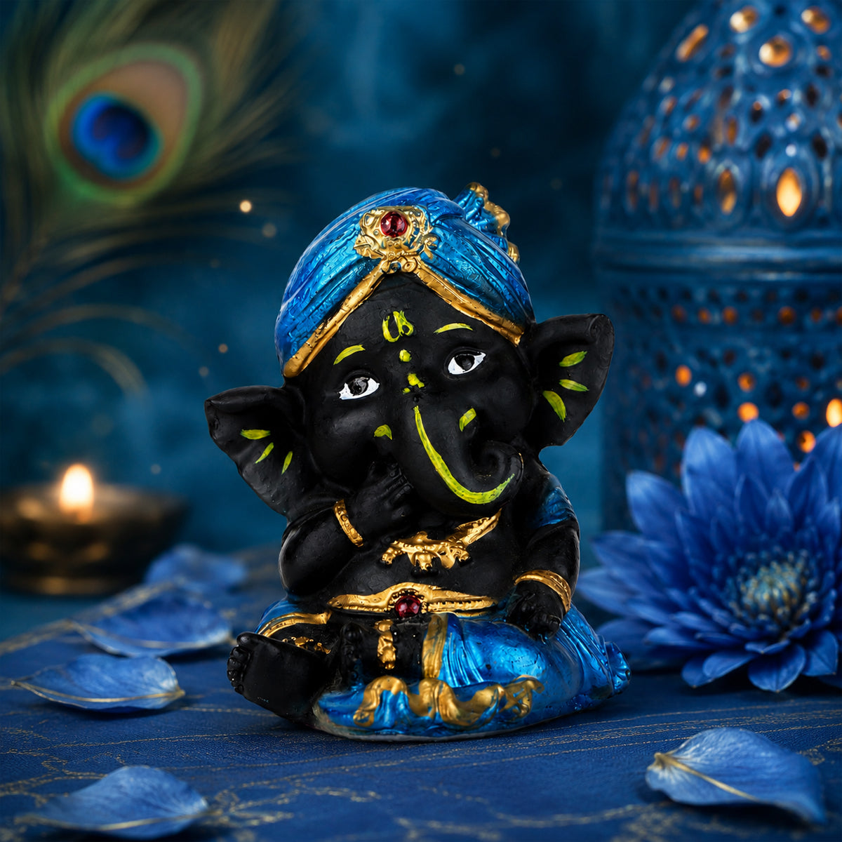The Writershub Matte Black Thinking Pose Ganesha Statue