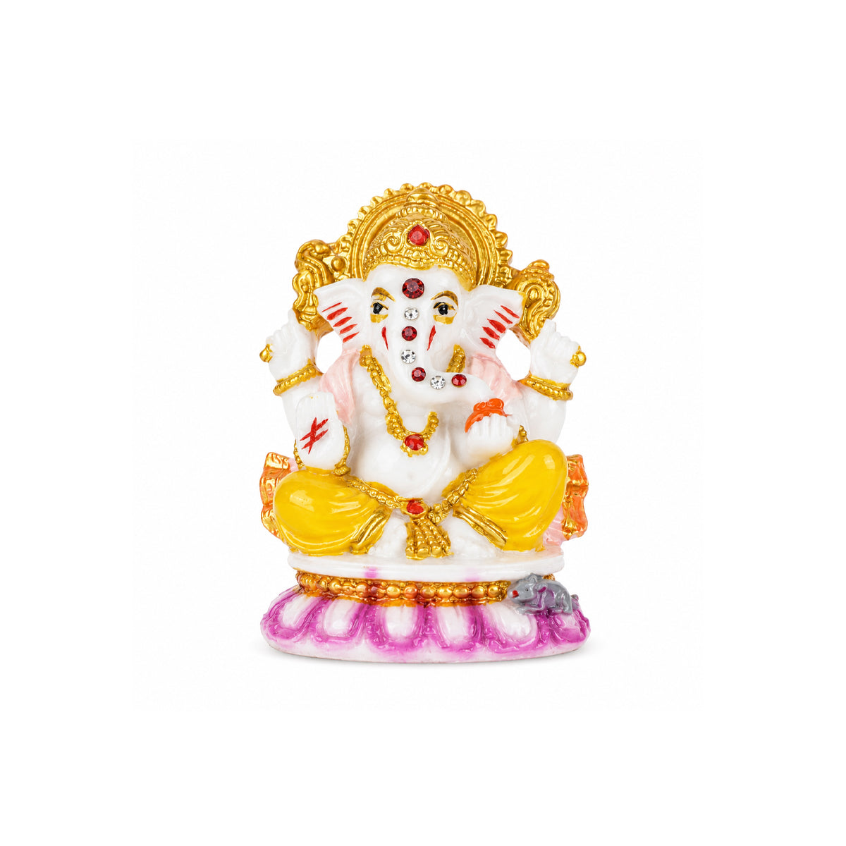 The Writershub Yellow Dhoti Lord Ganesha Sitting on Lotus Statue - Polyresin Idol