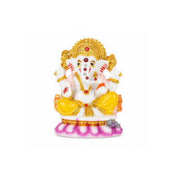 The Writershub Yellow Dhoti Lord Ganesha Sitting on Lotus Statue - Polyresin Idol