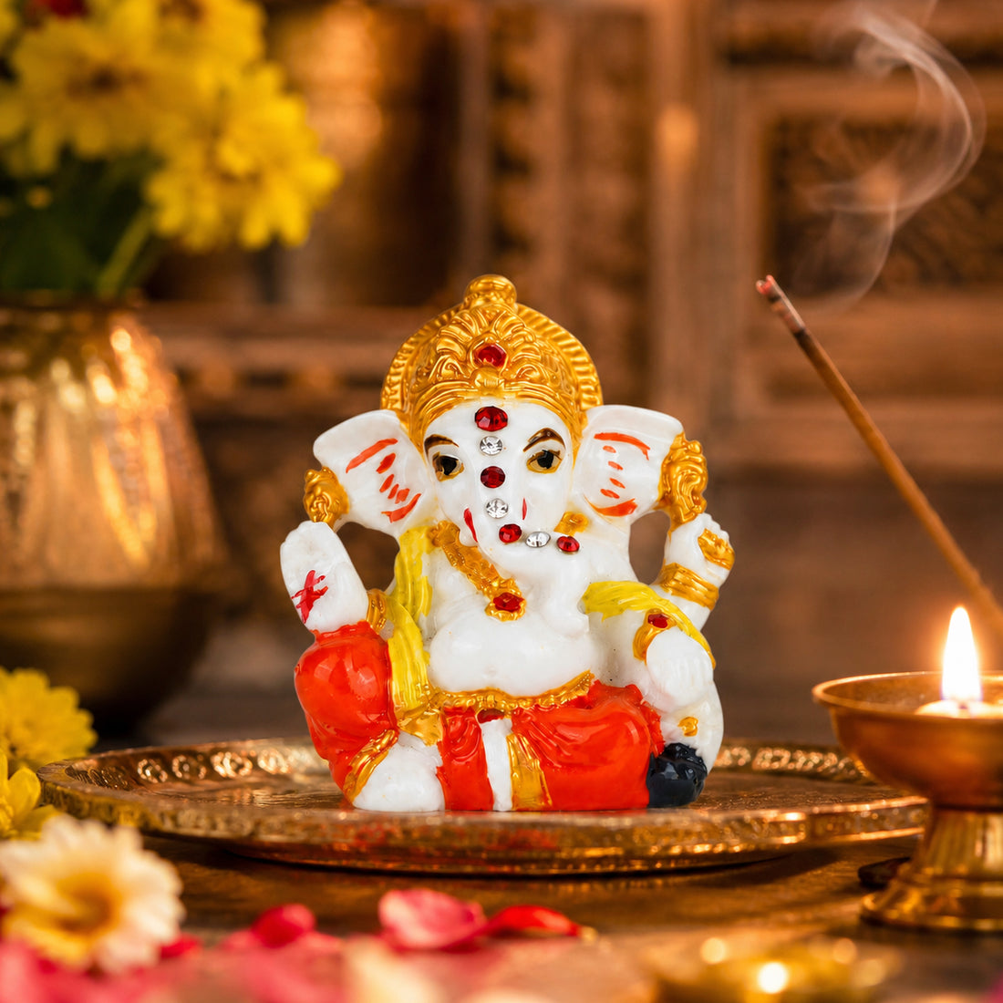 The Writershub Mini Red Dhoti Ganesha Blessing Pose Resin Statue