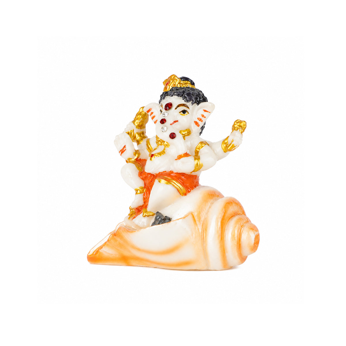 The Writershub Orange Dhoti Lord Ganesha Sitting on Shankh Resin Statue