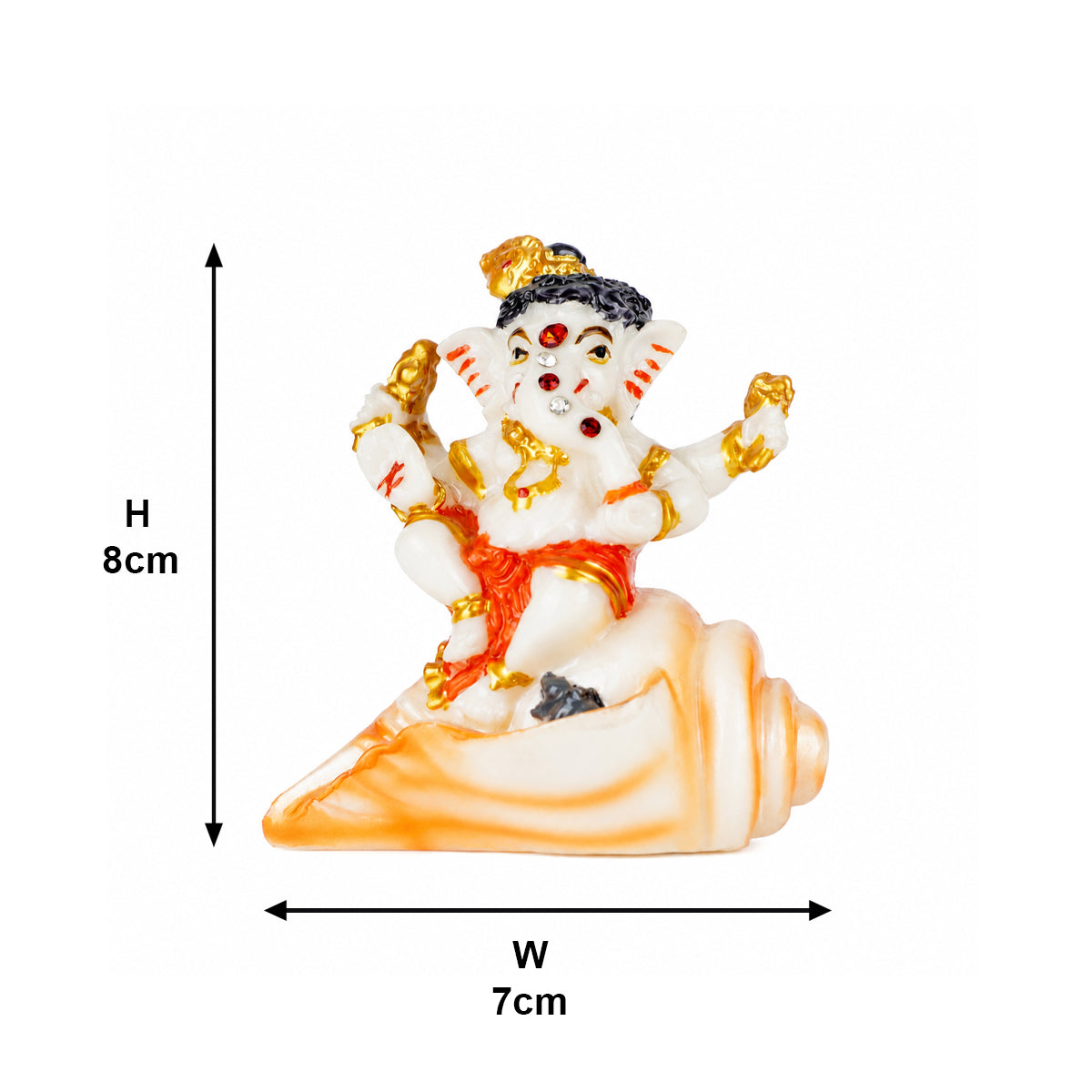 The Writershub Orange Dhoti Lord Ganesha Sitting on Shankh Resin Statue