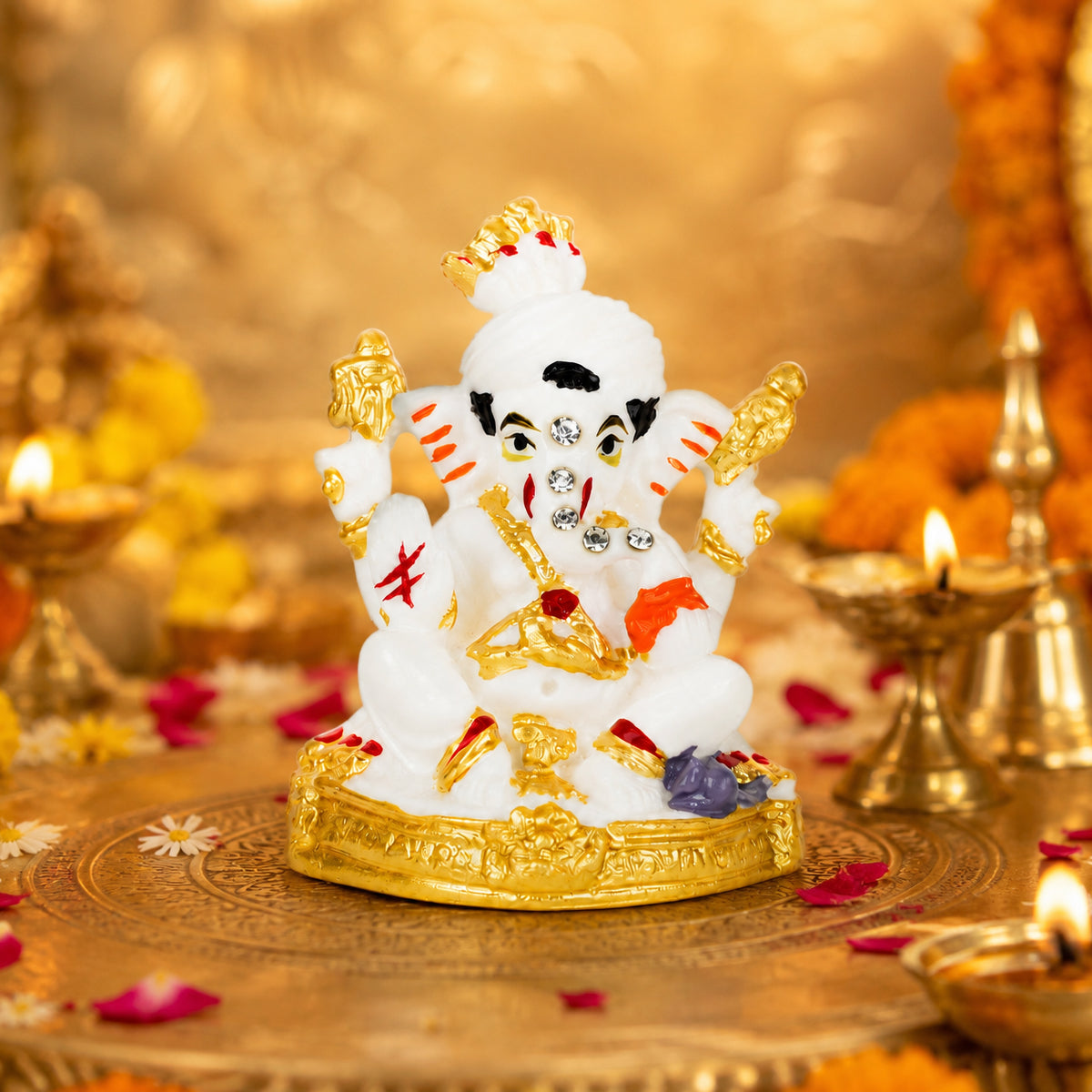 The Writershub White Mini Lord Ganesha Blessing Pose Polyresin Statue