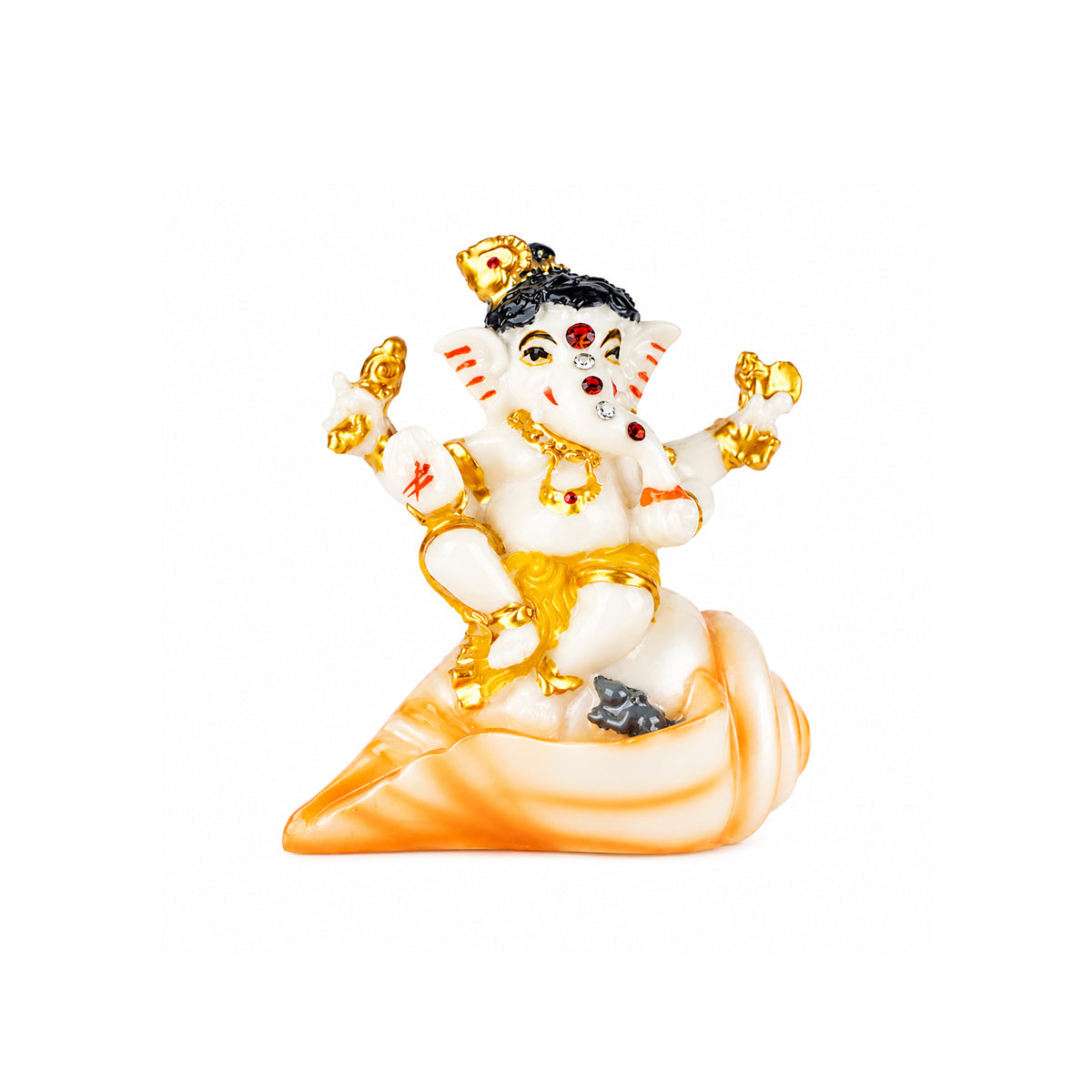 The Writershub Yellow Dhoti Lord Ganesha Sitting on Shankh Resin Statue